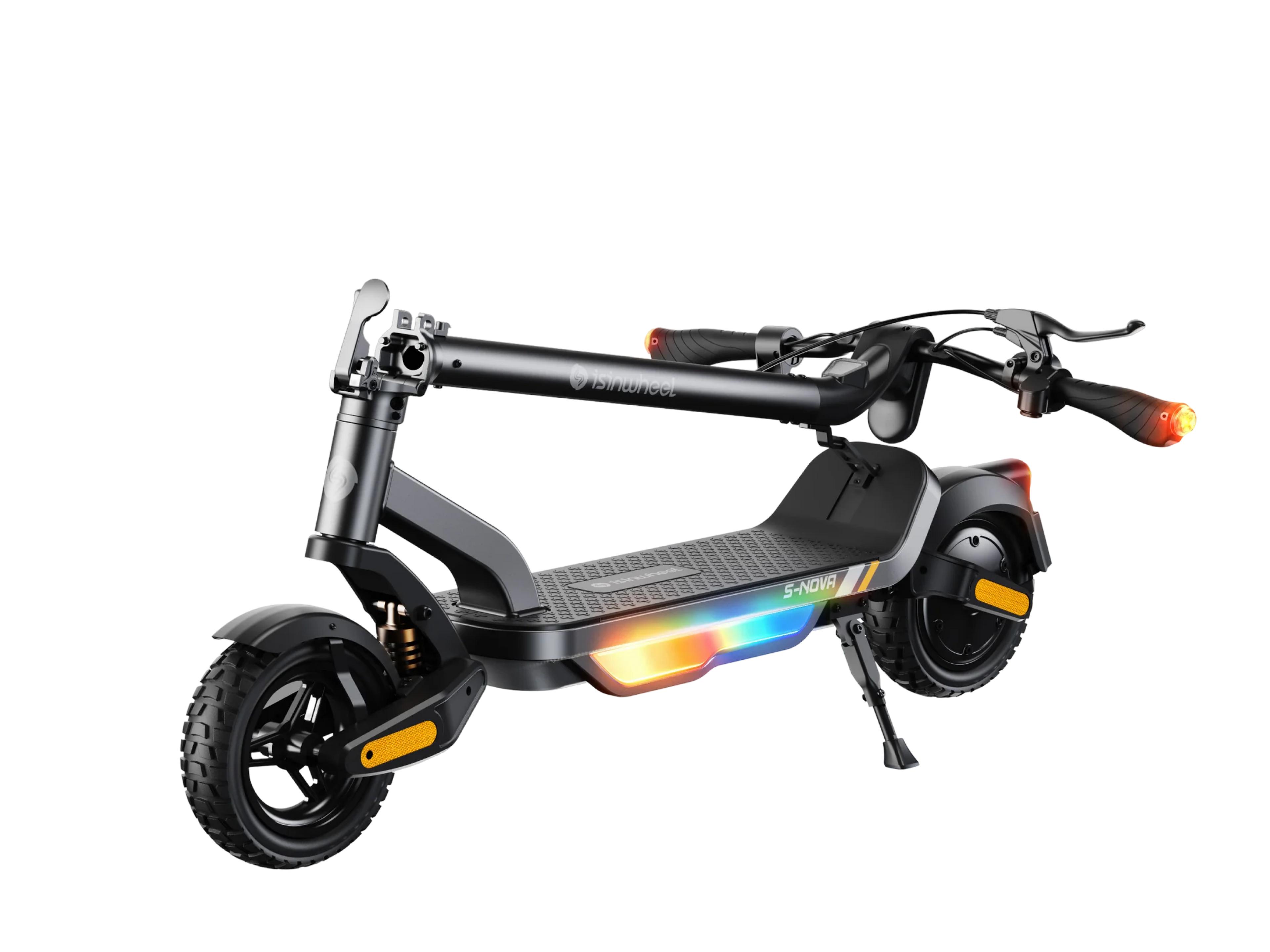 iSinwheel S Nova Pro in Gray, rear three-quarter view showing tire and light bar