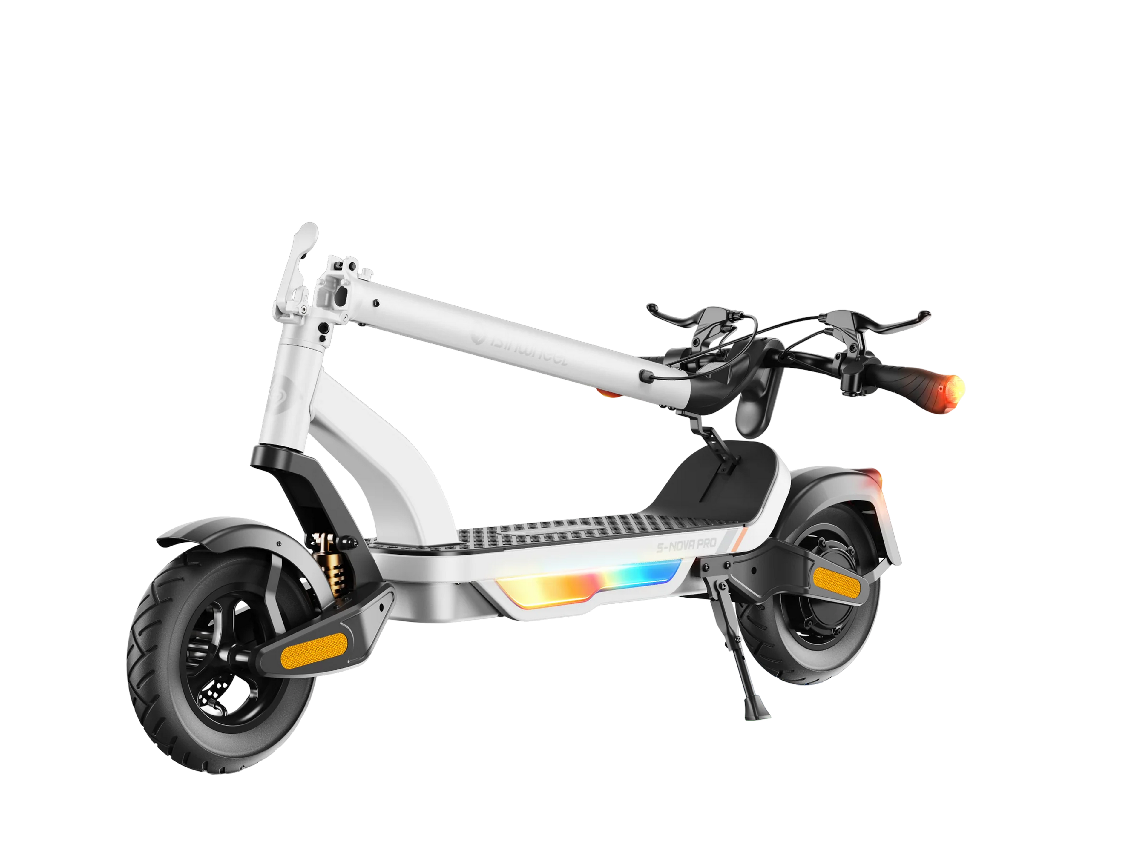 iSinwheel S Nova Pro in White, rear three-quarter view showing tire and light bar