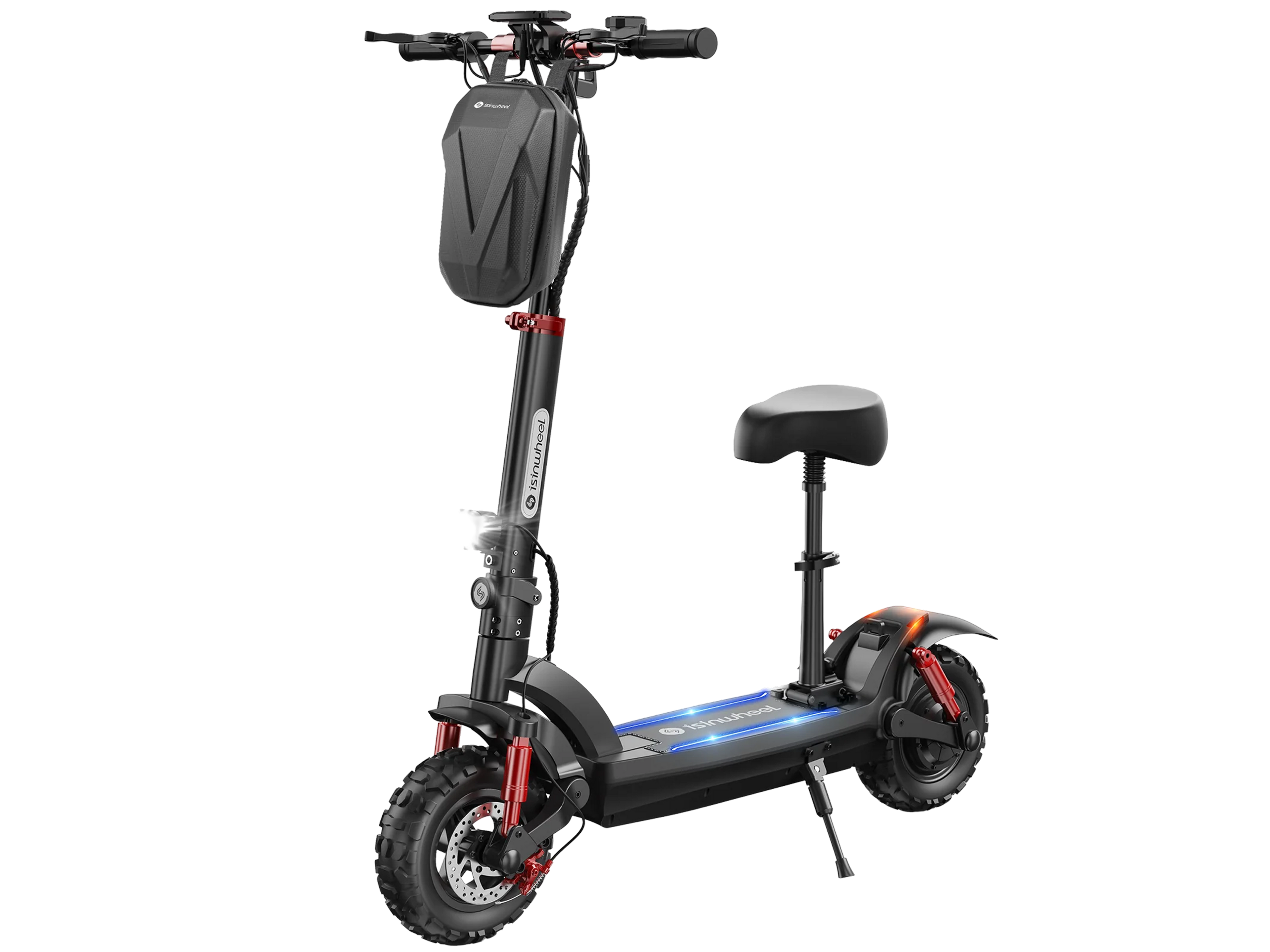 iSinwheel GT2 electric scooter fitted with the optional seat, side profile