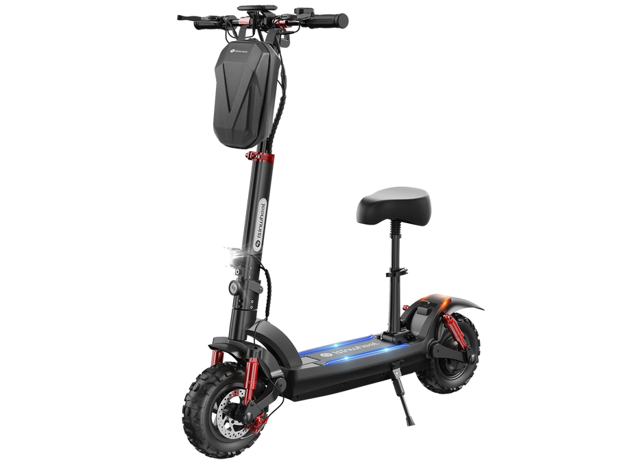 iSinwheel GT2 electric scooter fitted with the optional seat, side profile
