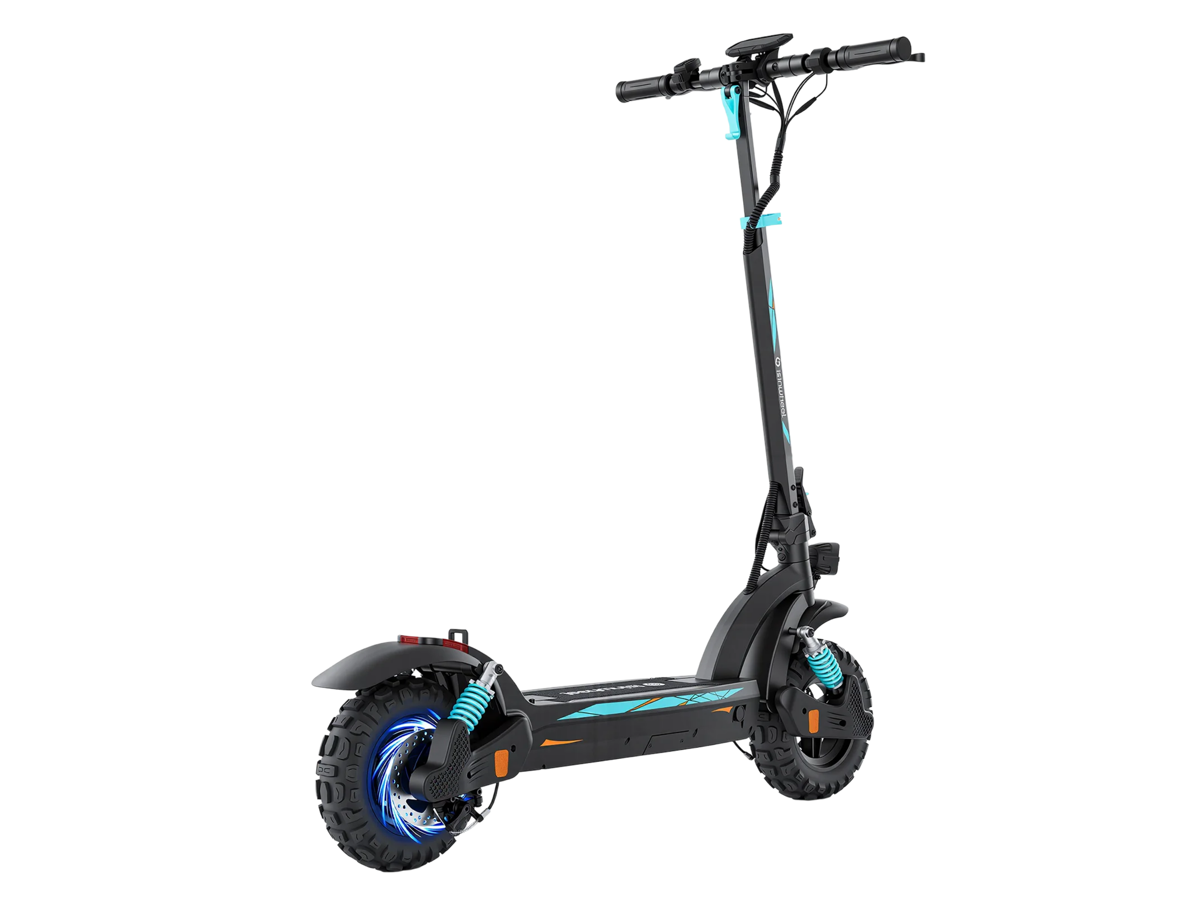 iSinwheel GT2 Pro electric scooter in Sky Blue, side view showing deck and rear suspension
