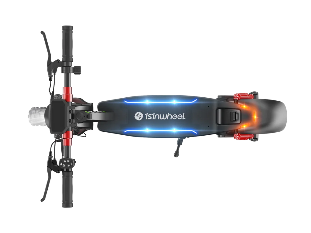 iSinwheel GT2 seen from above and behind, showing the deck lighting and rear light