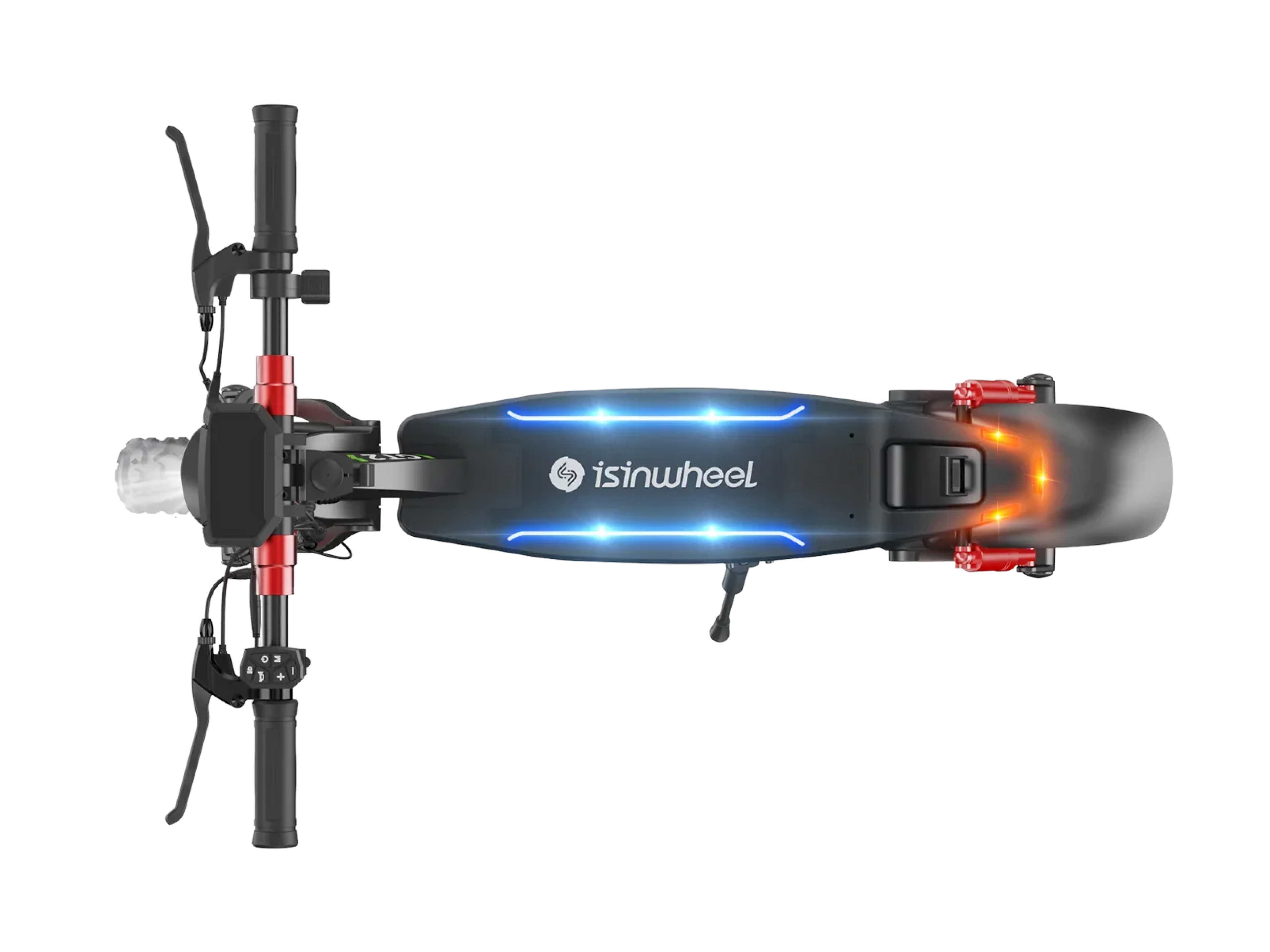 iSinwheel GT2 seen from above and behind, showing the deck lighting and rear light
