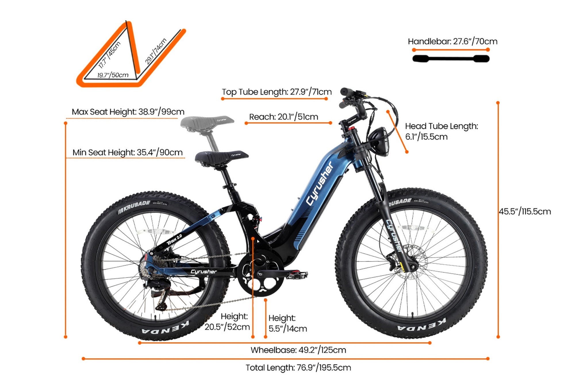 CYRUSHER Trax 2.0 step-thru electric bike — sizing guide