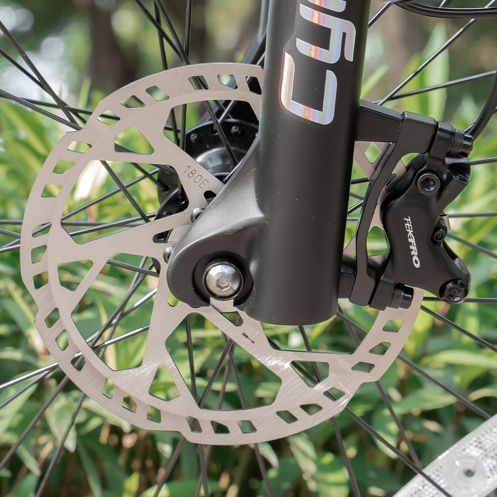 CYRUSHER Trax 2.0 step-thru electric bike — Tektro 4-piston hydraulic disc brake