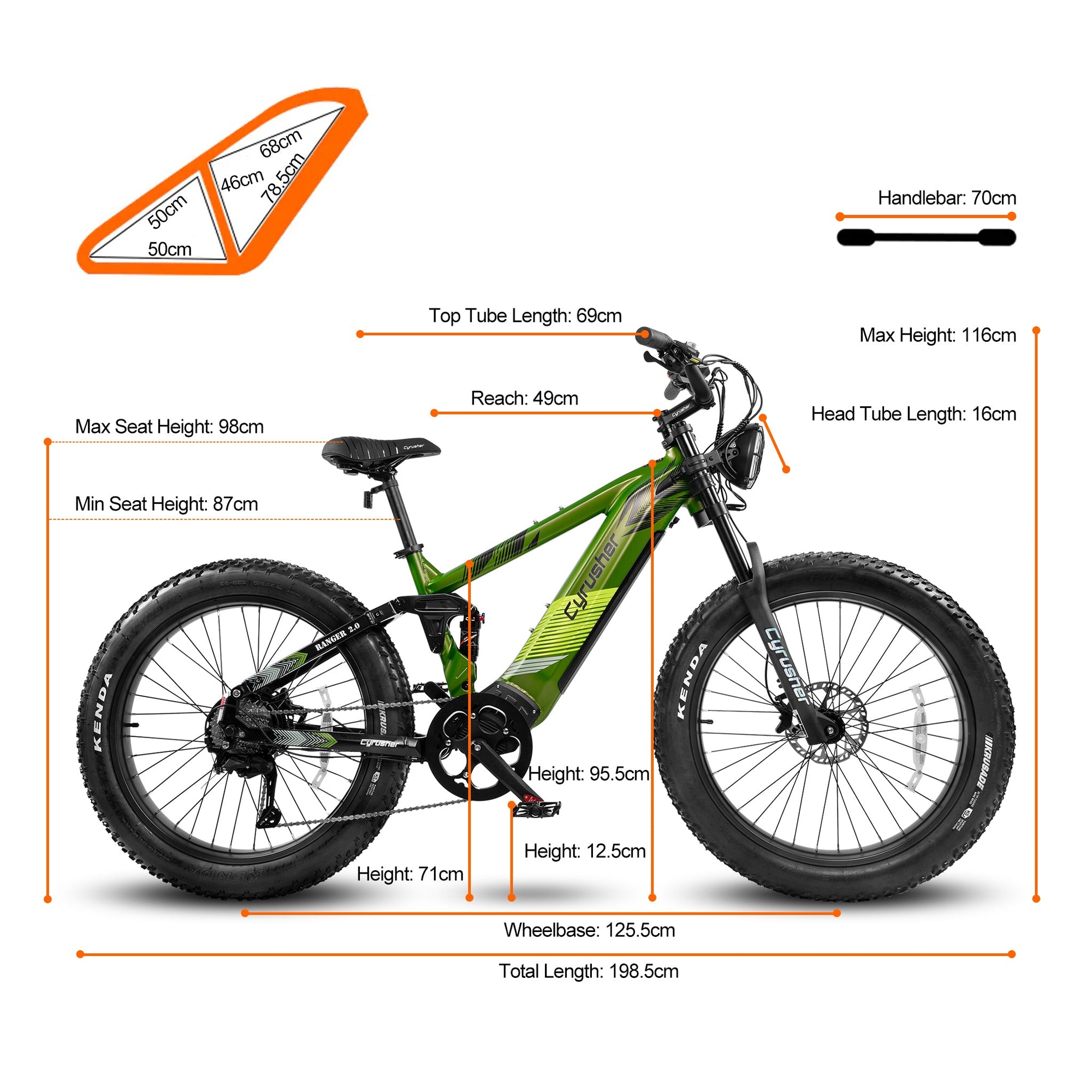 CYRUSHER Ranger 2.0 geometry and rider fit diagram