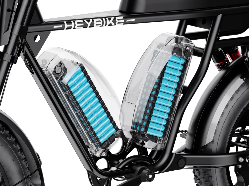 Two battery packs in the frame, cutaway